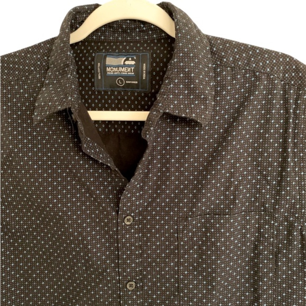 MONUMENT black and blue Short sleeve button down shirt size L - Picture 4 of 6